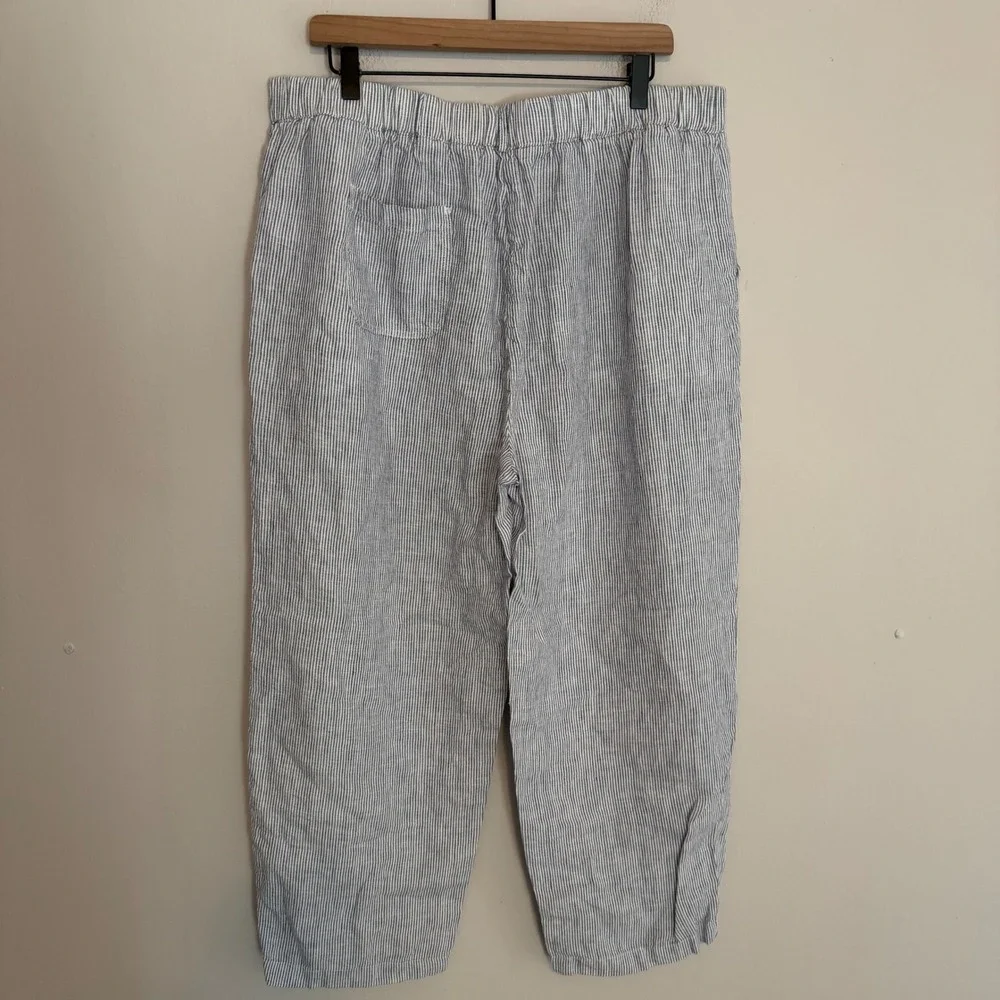 Quince European linen wide leg pants blue pinstripe XL minimalist classic